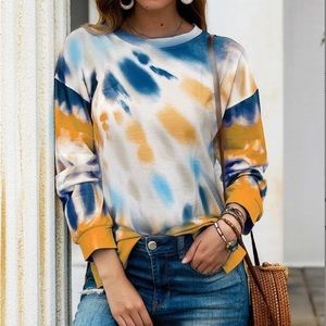Tie Dye Long Sleeve Shirt Blue & Yellow